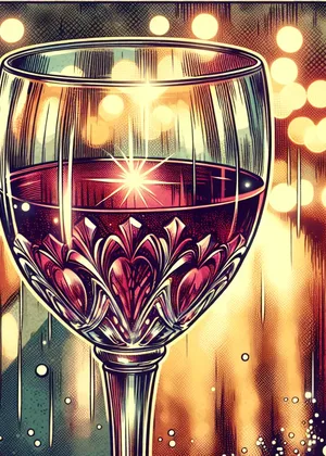 Embriagado manhwa BL – copa de vino con luces bokeh desenfocadas